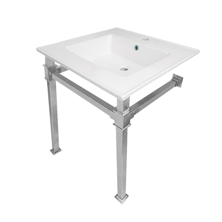 Kingston Brass KVPB25221Q1 25-Inch Ceramic Console Sink (1-Hole), White/Polished Chrome KVPB25221Q1